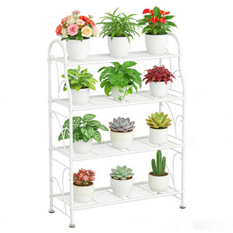 SORCEDAS 4 Tier Metal Plant Stand Indoor Outdoor Corner Flower Shelf