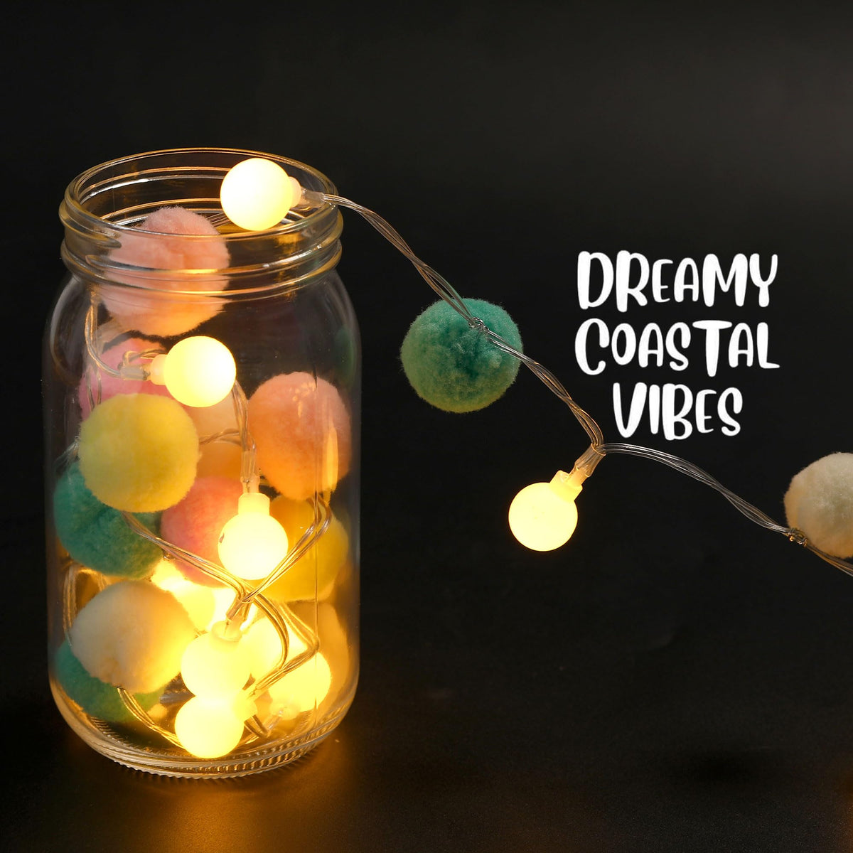 9.84FT Pom Poms Fairy Lights - 30 LED Battery & USB Operated String Lights with Warm White Globe Balls - Cute Indoor Decor for Bedroom Kids Room Playhouse Back to School Birthday Baby Shower - Pastel
