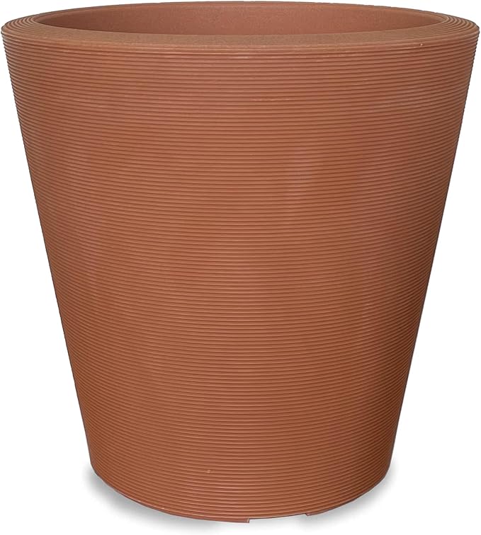 Crescent Garden Madison Planter– Weather-Resistant, Double Walled Indoor/Outdoor Plant Pot with Drain Hole – Durable All-Season Plastic Flower Container, 20" W (Terracotta-Colored)