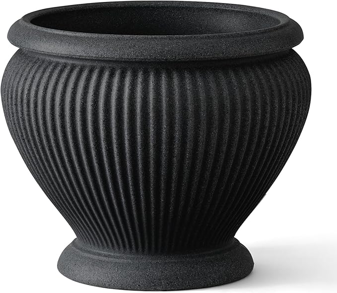 ARBORA 18" Cannes Urn Polyresin Indoor and Outdoor Planter with Classic Black Finish - Durable, Weatherproof, Lightweight, Large Plant Pot for Patio, Garden, Deck, Entryway