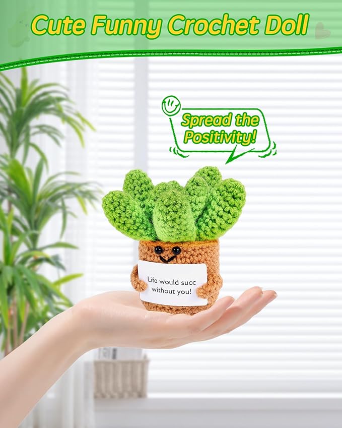 Crochet Positive Succulent Plant Thank You Gifts for Birthday Easter Day Mother's Day, Emotional Uplifting Gifts for Women Men Mom Dad Friends Wife Coworkers Cute Funny Decors (Life Would Succ)