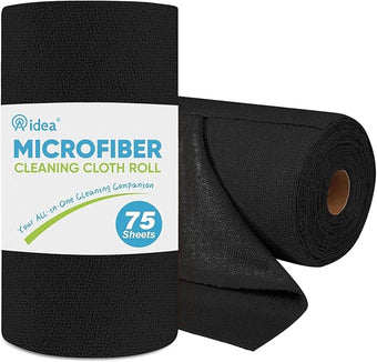 AIDEA Microfiber Cleaning Cloth Roll, 75PK, Black Microfiber Towels for Cars, Reusable Paper Towels Tear Away Cloth, Shop Rags, Lint Free Cleaning Rags for House, Kitchen, Window, 11.5"×11.5"