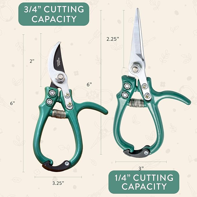 Modern Sprout Hand Pruners & Shears Set with Blister Pack - Lightweight Gardening Tools with Easy Lock - Sharp Carbon Steel Blades -Rust Resistant Scissors for Herbs, Flowers - Ocean