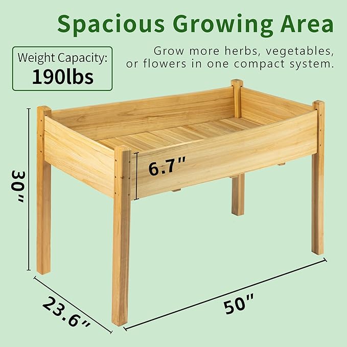 Premium Fir Wooden Raised Garden Bed with Four Legs for Backyard and Balcony Gardening,Suitable for Indoor and Outdoor use,49.5''×23.5''×30''