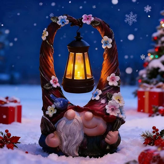 Outdoor Couple Gnome Decorations with Solar Light Lantern Double Cute Gnomes Resin Statues Outdoor Decor Gifts for Valentine's Day Anniversary(Couple Gnome)