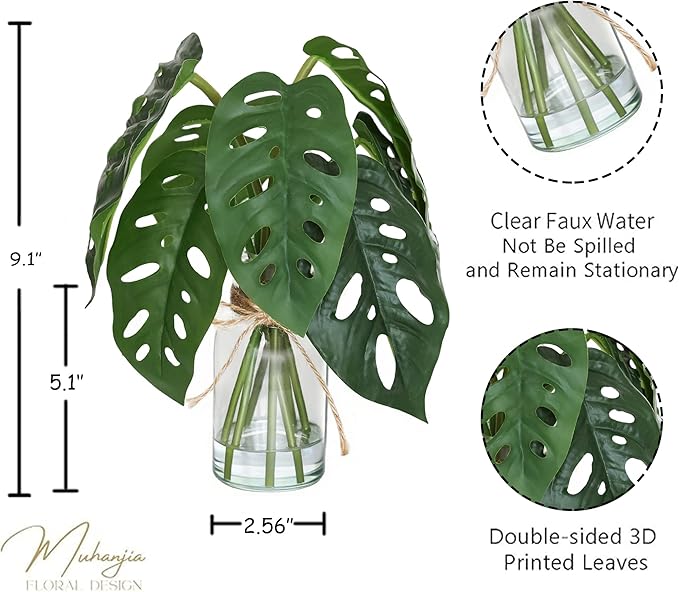 Muhanjia Artificial Flowers Turtle-Back, Alocasia Leaf, in Glass Vase with Faux Water,7Pcs Artificial Leaves Real Touch Latex Leaves for Centerpiece (1, Turtle-Back Leaf)