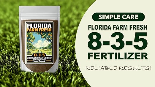 Fertilizer Commercial Grade | Florida Farm Fresh Organic 8-3-5 | 3 Pounds | Granular Slow Release Feed | Nitrogen Source | Lawns Vegetables Fruits Beds Borders Shrubs Ornamentals | 7–8 Month Coverage