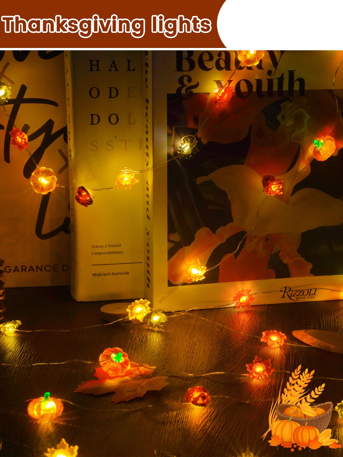 2 Pack 30 LED Fall Decorations, String Lights Battery Operated with Remote