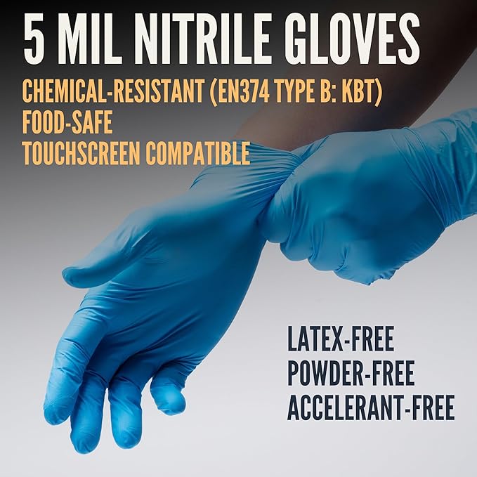 Cestus 5 Mil Nitrile Gloves Disposable Latex Free, Chemical Resistant, Mechanic, Food Prep, Tattoo, Cleaning, Bulk