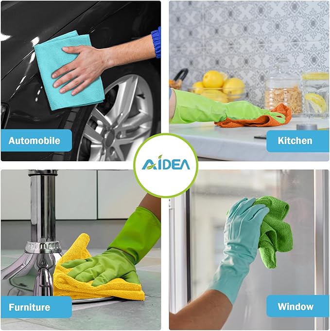 AIDEA Microfiber Cleaning Cloth 100PK, Soft Absorbent Rags, Microfiber Towels for Cars, Kitchen Towels, Dusting Cloth for Home, Window, Cleaning Supplies,12"×12"