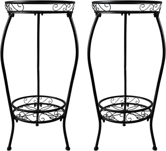 NOAMOO Metal Plant Stand 2 Tier Indoor Outdoor, 2 Pack Tall Flower Pot Shelf Rustproof Stable Heavy Duty Corner Stand, 28 inch Multiple Plant Display Rack for Living Room Patio Balcony Garden
