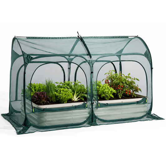 PORAYHUT All-in-One Raised Garden Bed and Crop Cage Net Kit, Metal Outdoor Planter Box with Protective Mesh Greenhouse Cover for Backyard Vegetables, Herbs, Flowers (6.56 * 3.3FT Raised Bed &Net)