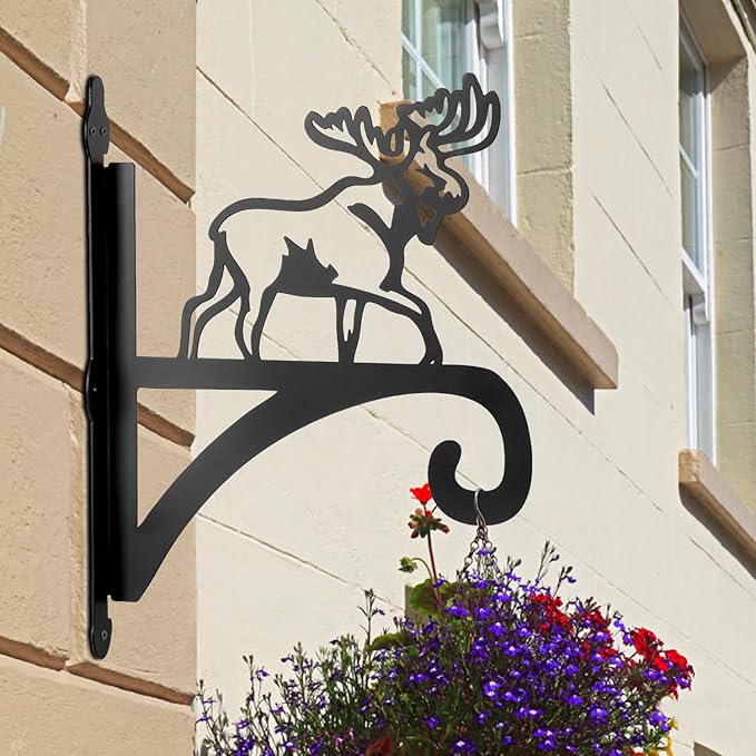 ATKKE Hanging Plant Bracket Hangers Indoor Iron Wall Mount,11” Moose Silhouette Ornamental Iron Hangers Hookers for Flower Pot Lantern Bird Feeder Wind Chimes