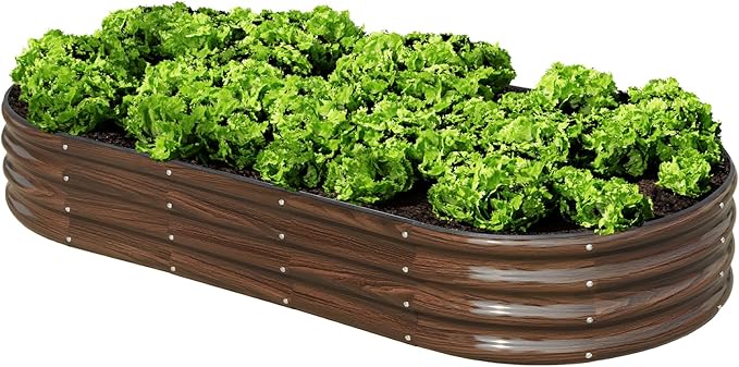 SnugNiture 6x3x1ft Raised Garden Bed Kit, Outdoor Oval Metal Garden Planter, Ground Planter Box for Gardening Vegetables Flowers, Brown
