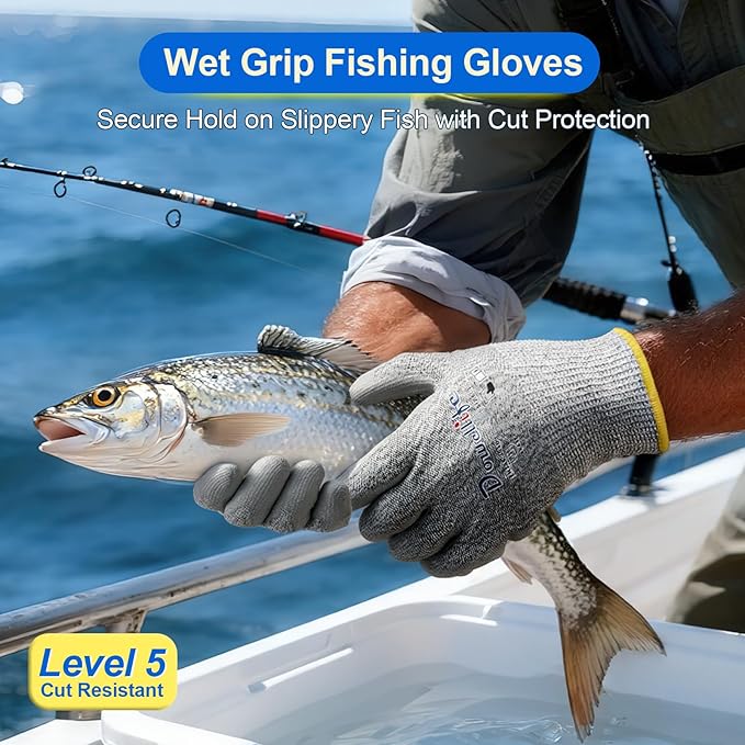 Dowellife Level 5 Cut Resistant Work Gloves for Men and Women, PU Coated Breathable Gardening Gloves, Thin Flexible and Firm Grip for Mechanics and Fishing (Large, Grey)
