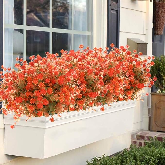 ArtBloom 24 Bundles Artificial Fall Flowers No Fade Faux Autumn Plants, Fake Indoor Outdoor Greenery for Thanksgiving Christmas Wedding Party Home Garden Fireplace Décor (Tangerine)