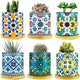 Ascrafter 6 Pack Mandala Succulent Plant Pot with Bamboo Trays, Ceramic Multicolored Succulent Container Planter Pot for Small Plant