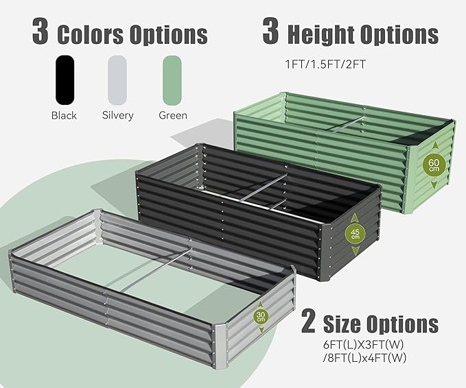 Domi Galvanized Raised Garden Bed, Outdoor Planter Garden Boxes Large Metal Planter Box for Gardening Vegetables Fruits Flowers, Dark Grey(8x4x1ft)