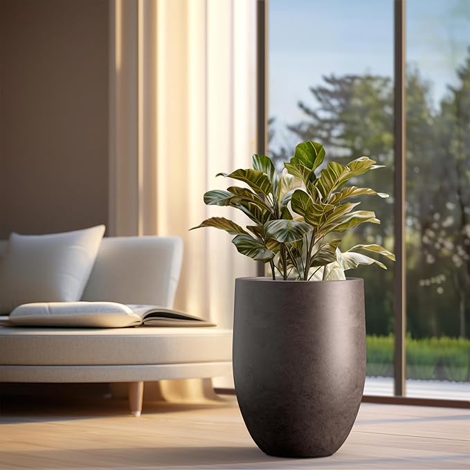 Kante Tall Concrete Planter, 21.7-Inch Height Weathered Brown Large Indoor Outdoor Plant Pot with Drainage Hole for Patio Garden Home, Modern Decor for Flowers and Tree