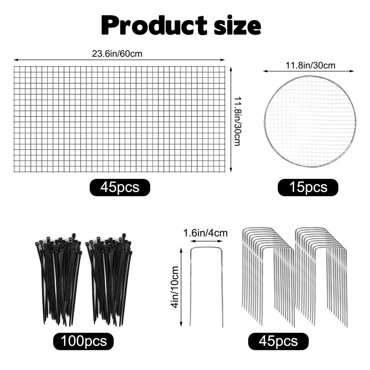 45 Pcs 24” x 12” Large Wire Plant Protector from Animals with Metal Cover, 15 Pack Metal Plant Cage Chicken Wire Cloche with 15Pcs Metal Covers to Keep Animals Out, Garden Protection Bunny Barricade
