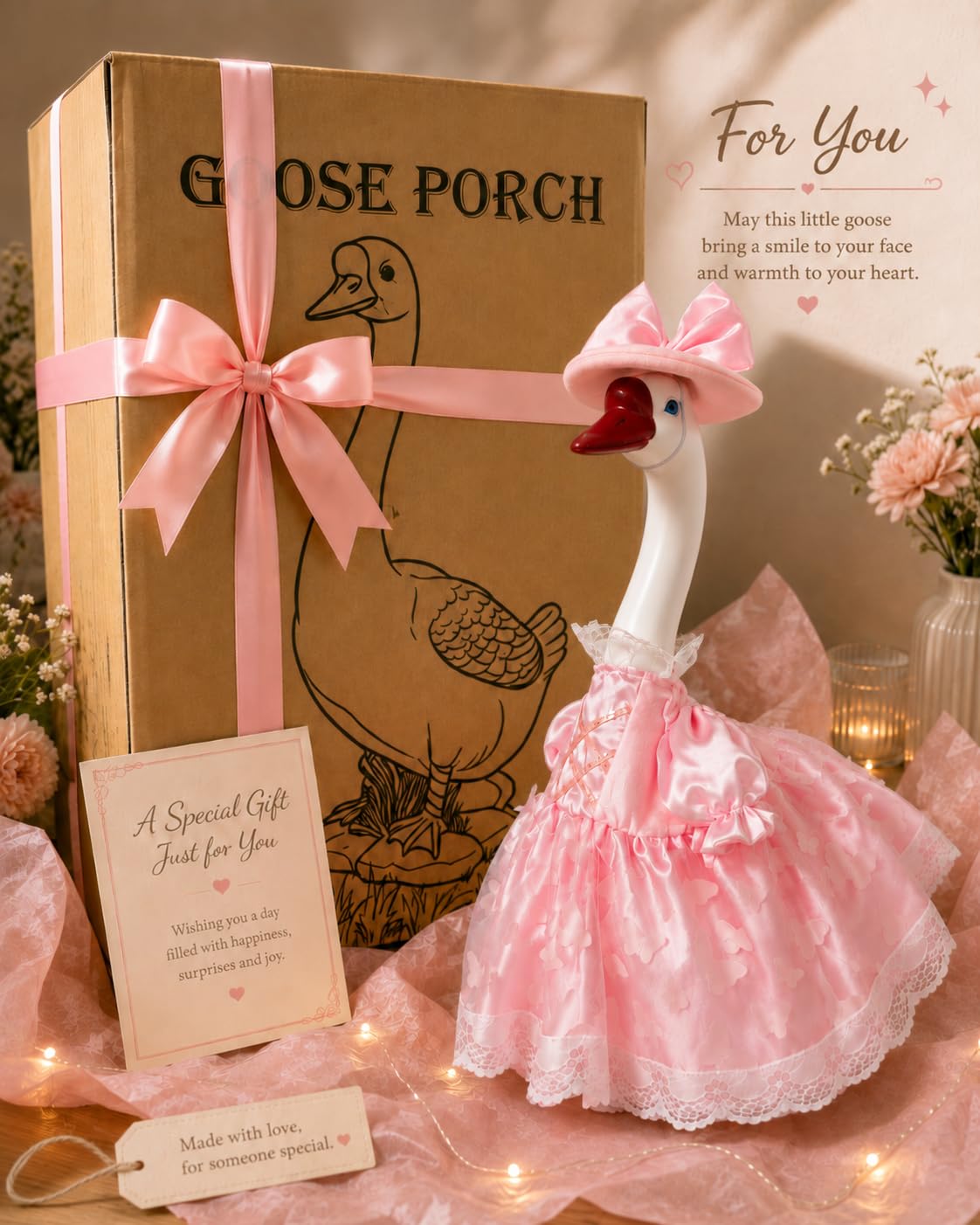 ViQuHaT Princess Goose Garden Statue with Pink Dress, Cute Outdoor Decor