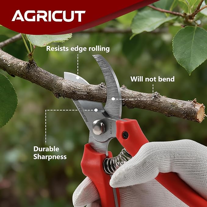 AGRICUT Pruning Shears for Gardening - 4/5 Inch Cut Capacity Bypass Pruners with High Carbon Steel Blade PP Handle Gardening Scissors Sharp Hand Clippers