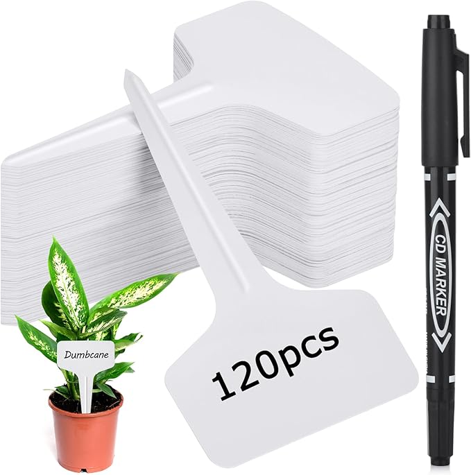Plant Labels 120pcs with Garden Plant Markers Pen of Outdoor Waterproof,T-Type Plant Tags and Permanent Marking Pen, Garden Labels Gardening Gifts for Women Men