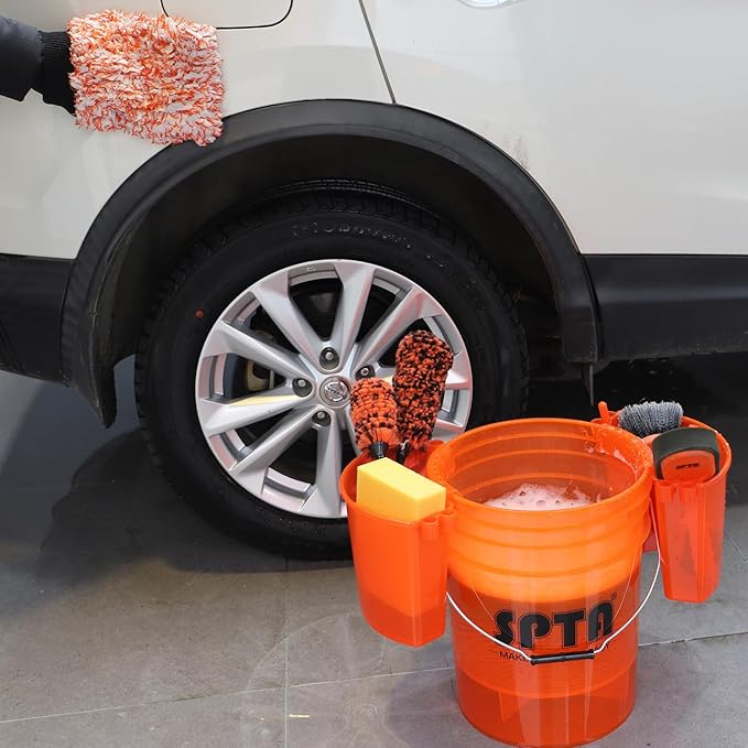 SPTA 33Pcs Car Wash Bucket Set, 20L Scratch Free Detailing Bucket with Car Wash Filter Wash Mitt Sponge Towels Tire Detailing Brush Set, Exterior Interior Car Detailing Set, Complete Car Care Tools