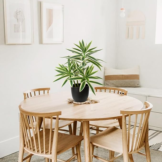Faux Plants 16.1" Dracaena Artificial Plant Realistic Fake Plants in Pot Small Indoor Plants Fake Potted Plants Artificial Decor for Home Living Room Bathroom Office House Table Desk Shelf, Green