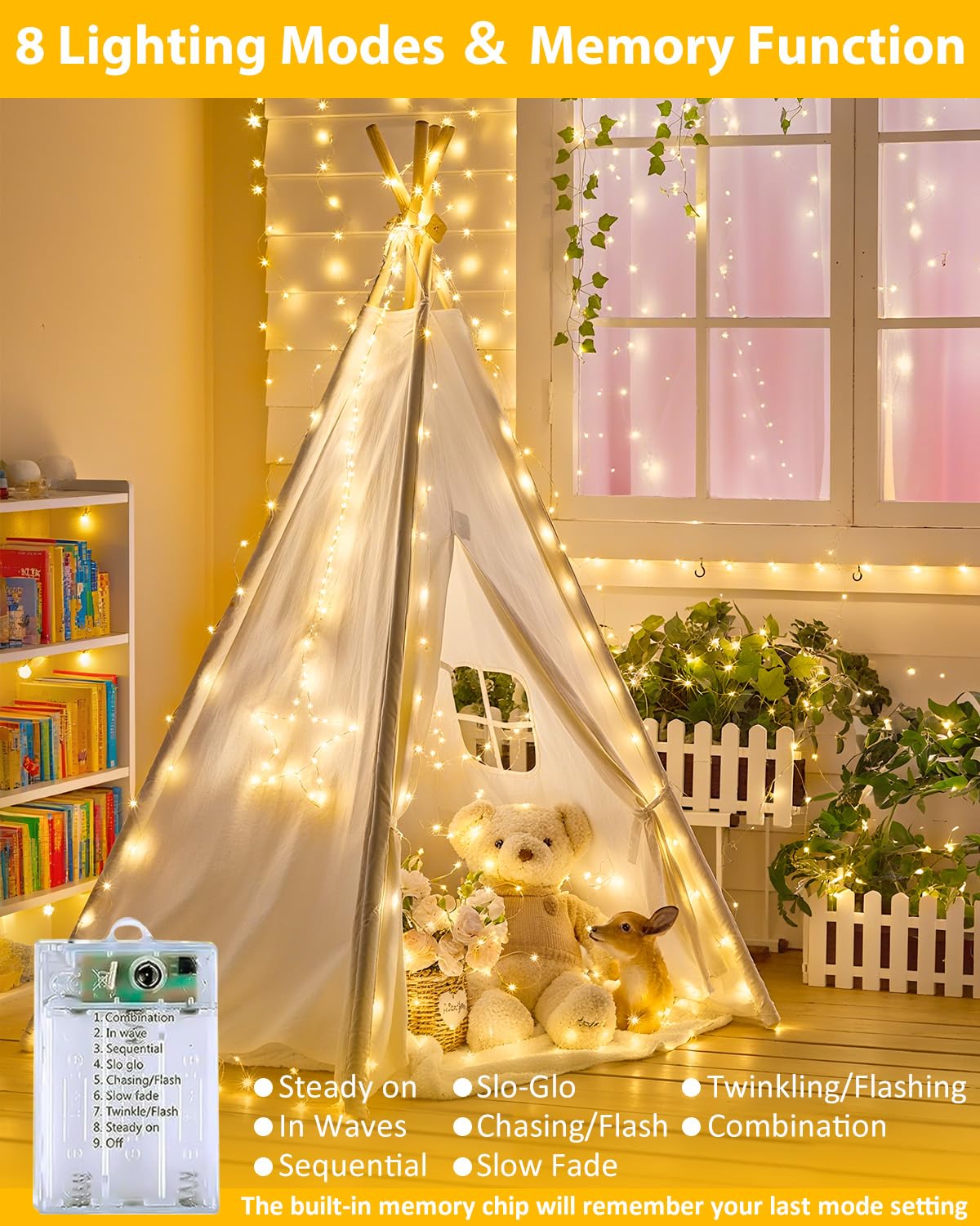 8 Pack 60 LED Fairy Lights Battery Operated with Remote, 20 FT Warm White