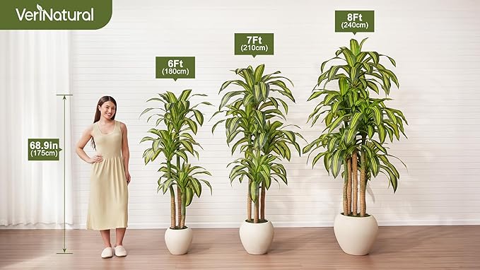 VeriNatural Artificial Dracaena Tree Indoor - 7FT UV Resistant Fake Outdoor Plants with Planter- Tall Faux Tree for Front Porch, Patio, Garden, Wedding, Home, Living Room Decor, VN151