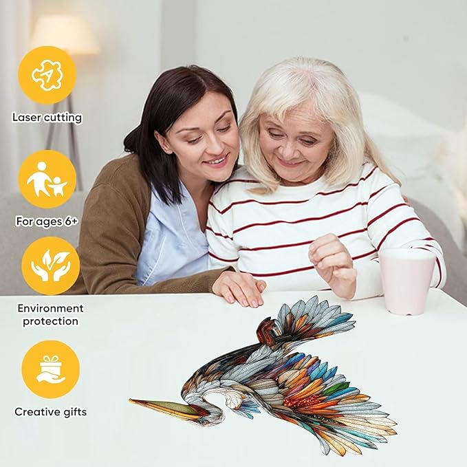 Qiuenisray Wooden Puzzles for Adults, Stained Glass Pelican Jigsaw Puzzles 200 Piece, FSC Certified Unique Animal Shape Puzzles Pieces, Wall Decor, for Family Friend 13.8x13.7 in