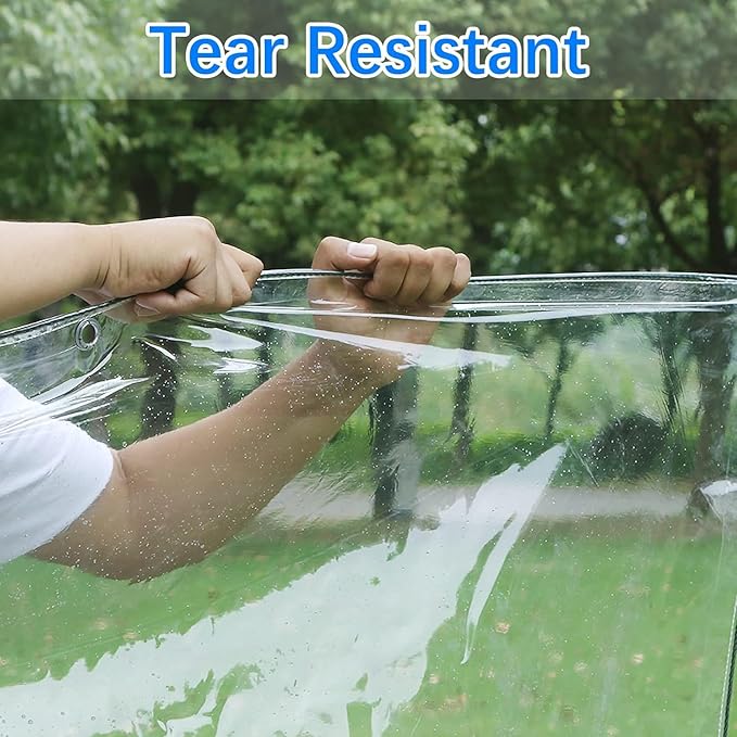 8x20ft Clear Tarp with Grommets Cover,Clear Tarpaulin Tear Waterproof Heavy Duty with Resistant PVC Vinyl Tarps,14mil Reinforced Edges Outdoor Waterproof Tarps,Greenhouse, Patio and Porch