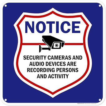 Notice Security Cameras And Audio Devices Are Recording Persons And Activity Sign, 18x18 Inches, 55 mil thick HDPS (high density polystyrene), Made in USA by My Sign Center