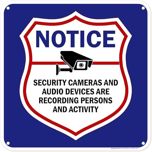 Notice Security Cameras And Audio Devices Are Recording Persons And Activity Sign, 18x18 Inches, 55 mil thick HDPS (high density polystyrene), Made in USA by My Sign Center
