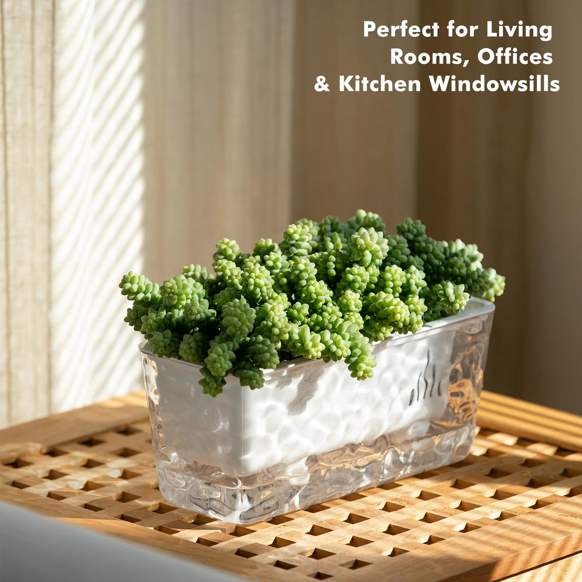 Self Watering Pots for Indoor Plants, 4 Packs Window Boxes Planters Rectangle Self Watering Planter 11 in Rectangular Clear Plant Pots Long Herb Windowsill Planter Flower Box Succulent Planters
