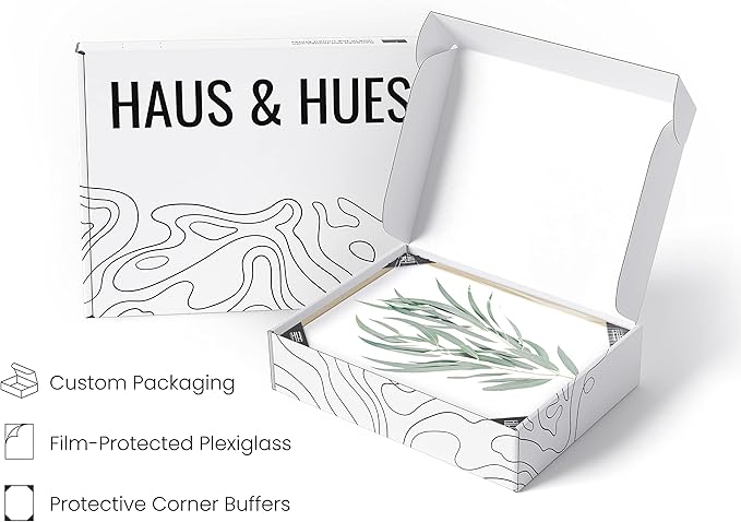 HAUS AND HUES Botanical Plant Wall Art - Set of 4 Prints, Floral Kitchen Decor, Boho Leaf Eucalyptus Wall Art, Green Botanical Poster (Beige Frame, 11x14)
