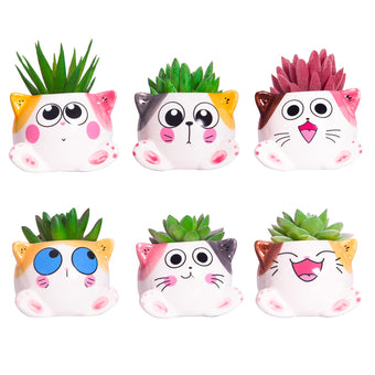 3.4 Inch Cute Succulent Pots with Drainage, Cat Planters for Indoor Plants
