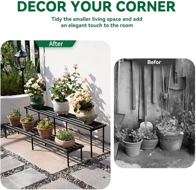 MultirackX Metal Plant Stand, Rust-proof Aluminum Flower Pot Stand, Heavy Duty Planter Display Shelving for Patio Balcony Garden Living Room Decorative (Black, 35.4 Inch)