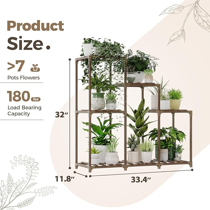 Bamworld Plant Stand Indoor Wood Plant Shelf Outdoor Tiered Plant Rack for Multiple Plants Upgrade 3 Tiers 7 Potted Ladder Plant Holder Plant Table for Mulitiple Pots Boho Decor Home Decor for Window Balcony Living Room Gardening Gifts