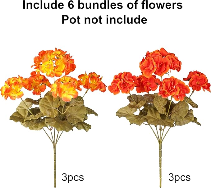 Fake Geraniums Artificial Flowers for Outdoors Fall Autumn Decoration, 6 Bundles Silk Geraniums Look Real Faux Fall Flowers Plants for Front Door Garden Planter Patio Balcony Yard Home Indoor, Mix