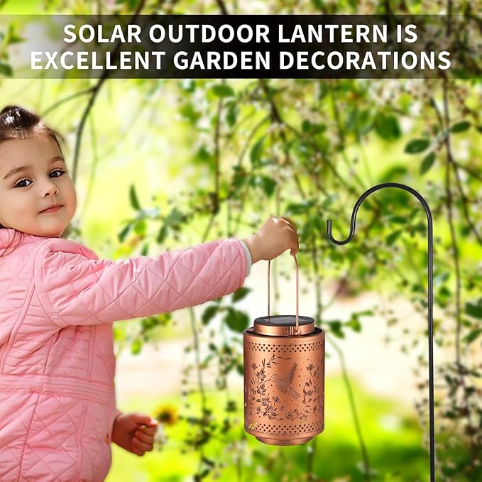 2 Pack Hummingbird Solar Lanterns Garden Decor Birthday Gifts for Women Mon Grandma Metal Hanging Solar Lights Waterproof Outdoor Decoration for Outside LED Lanterns for Yard
