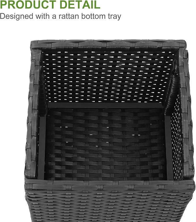 LEWIS&WAYNE Set of 2 Tall Planters for Outdoor Plants Handmade 24'' Wicker Tall Square Planter Box with Removable Liners Modern Planter for Indoor Outdoor Garden Patio Front Porch - Black