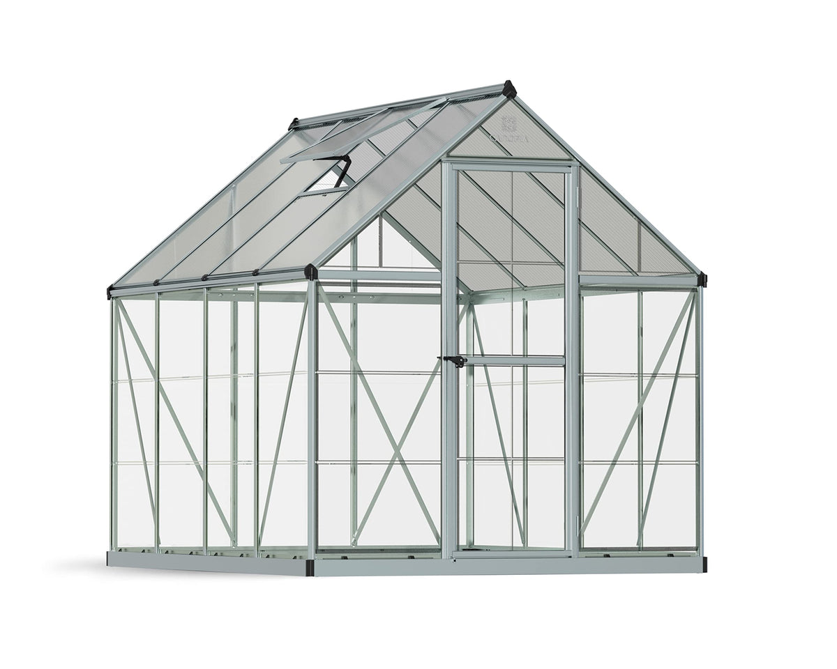 Palram - Canopia Hybrid 6' x 8' Polycarbonate Aluminum Greenhouse, Silver