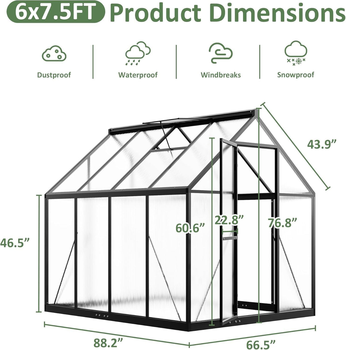 Polar Aurora 6x8 FT Walk-in Polycarbonate Heavy Duty Greenhouse