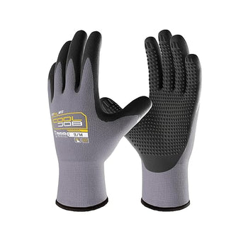 COOLJOB 12 Pairs Nitrile Rubber Coated Nylon Safety Work Gloves Pack Bulk, Dotted for Non-Slip Grip, Breathable Soft Seamless Knit Nitrile Dipped Gloves for Warehouse, Home Improvement, Yard, Medium