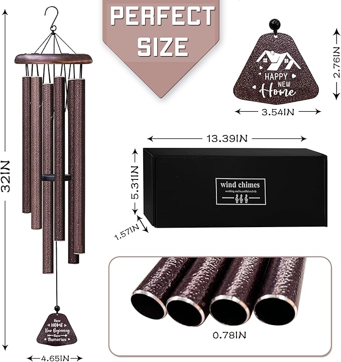 House Warming Gifts New Home Wind Chimes 32", Thoughtful Housewarming Gifts New Home/Apartment, New Home Gift Idea Must Haves for Women Men Friends Homeowner, Home Decor Living Room Wind Chimes