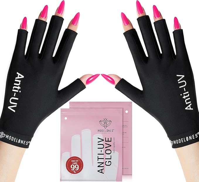 modelones UV Gloves for Gel Manicures, Professional UPF99+ Anti UV Protection Gloves for Gel Nail Lamp (Black)