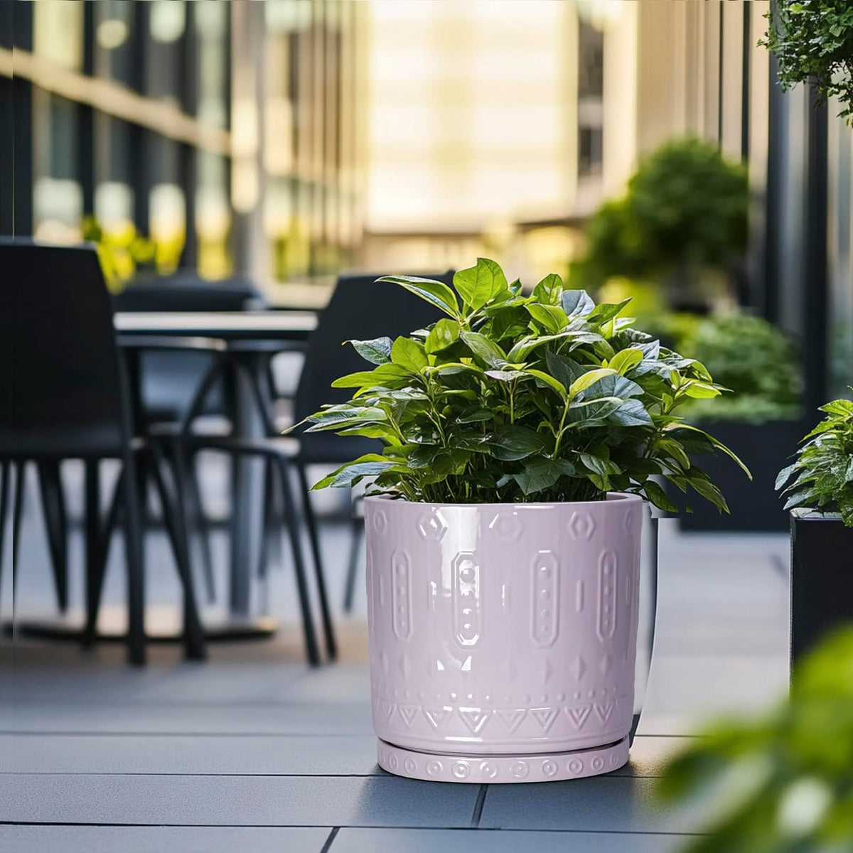 Eightpot Ceramic Plant Pots, 12 Inch Pots for Plants Indoor Outdoor, Round Planter with Drainage Hole and Tray, Modern Decorative Flower Pot, Home Apartment Decor, House Warming Gifts, Purple
