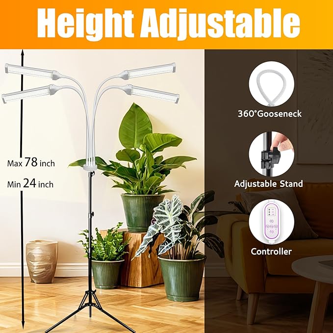Secefeao Grow Lights for Indoor Plants Full Spectrum, LED Plant Light with Stand, Adjustable Height, Plant Grow Lights with Auto 4/8/12/H Timer for Indoor Tall Plants(420 LEDs-White)